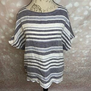 𝅺Artisan NY Striped Linen Top Blue Gray White XL
